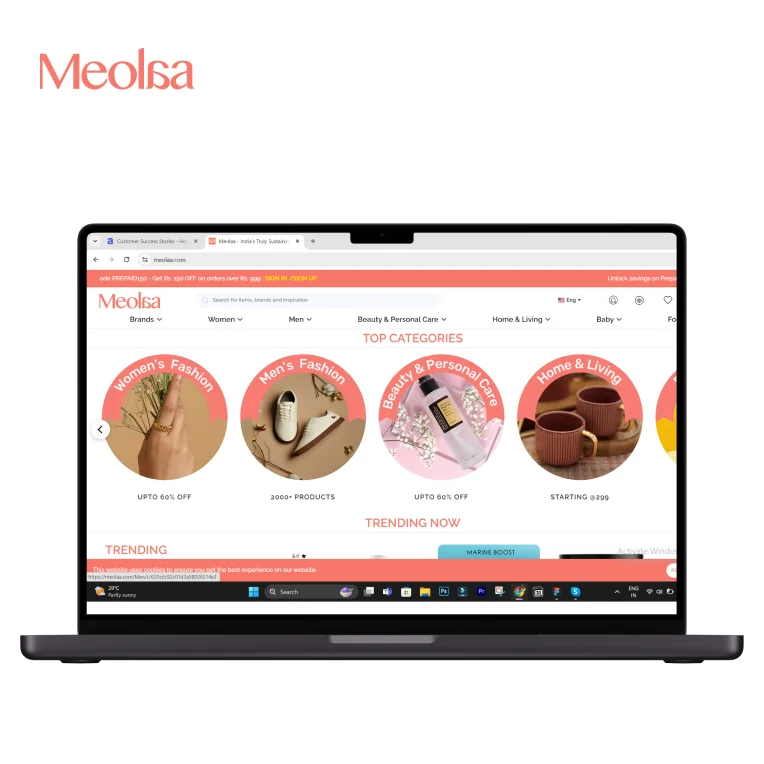 Meolaa e-commerce website on laptop