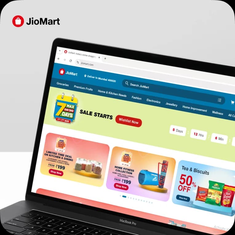 JioMart e-commerce website on laptop JioMart e-commerce website on laptop